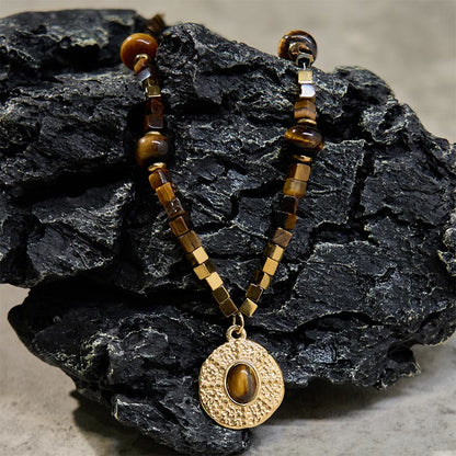 Tiger's Eye Square Titanium Steel Necklace