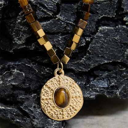 Tiger's Eye Square Titanium Steel Necklace