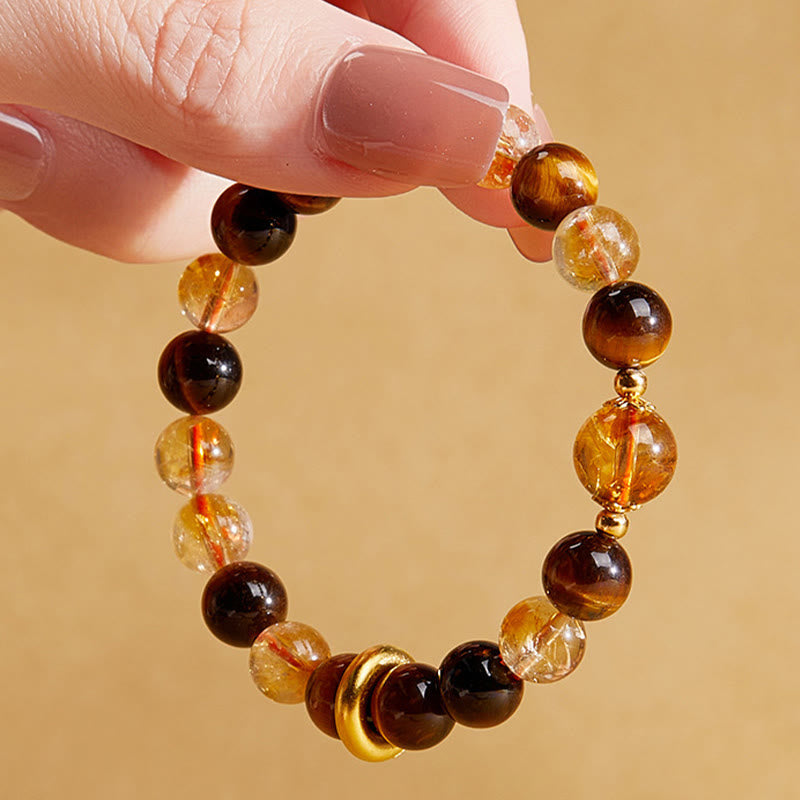 999 Sterling Silver Citrine Tiger's Eye Bracelet