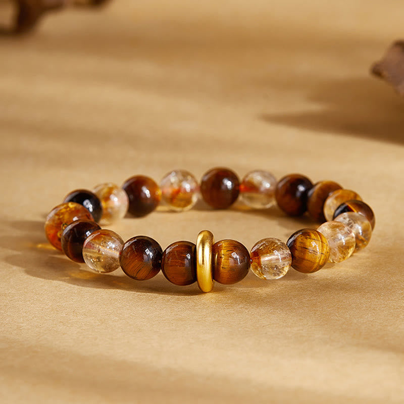 999 Sterling Silver Citrine Tiger's Eye Bracelet by Worn Within