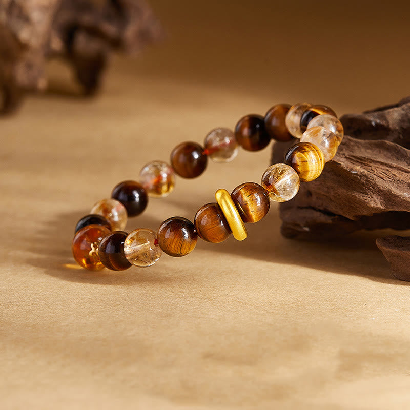 999 Sterling Silver Citrine Tiger's Eye Bracelet
