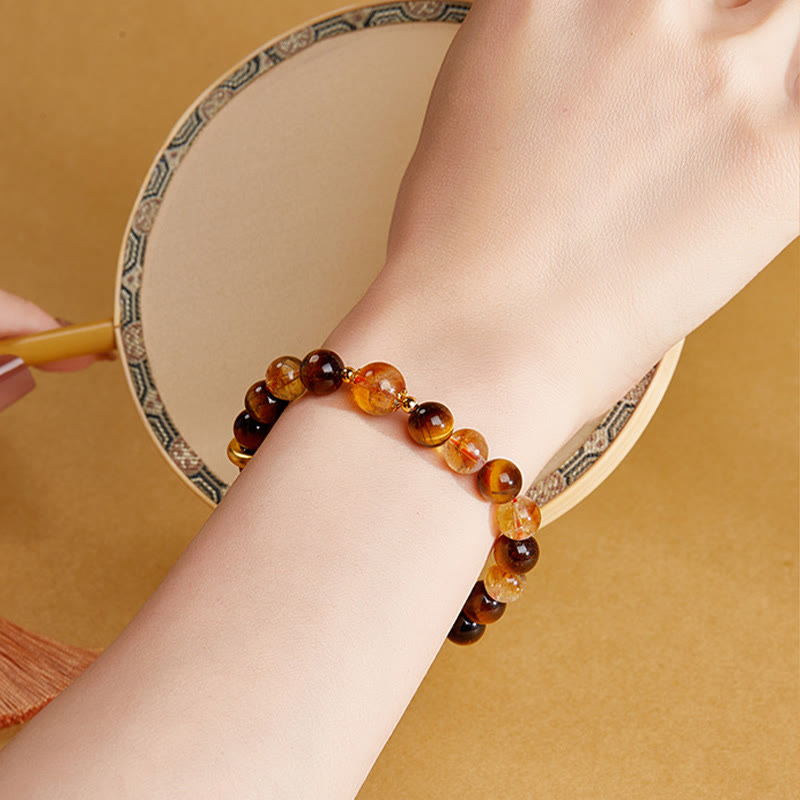 999 Sterling Silver Citrine Tiger's Eye Bracelet