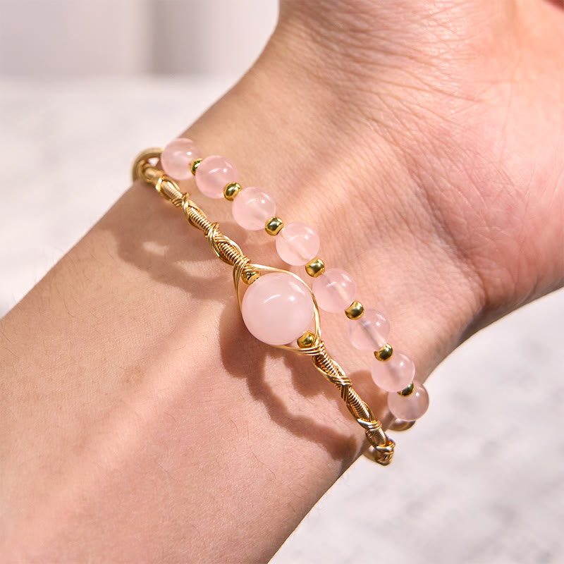 Rose Quartz Metal Cuff Bracelet