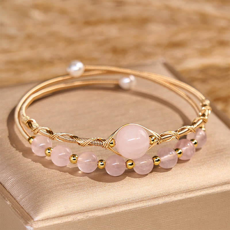 Rose Quartz Metal Cuff Bracelet by Worn Within