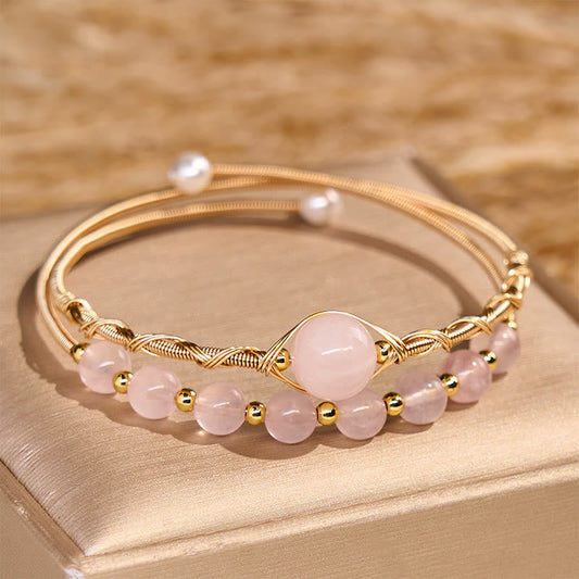Rose Quartz Metal Cuff Bracelet by Worn Within