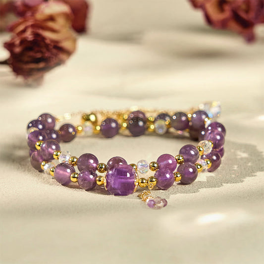 Amethyst Square Bead Double-Wrap Bracelet
