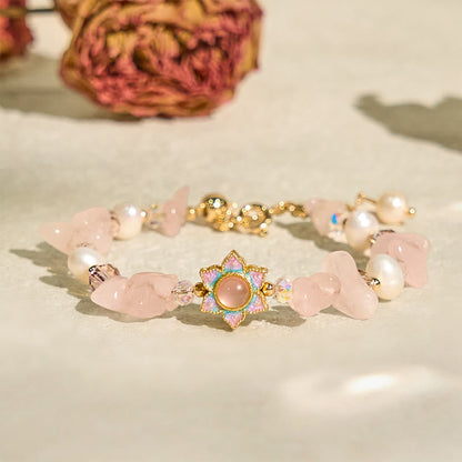 Gravel Rose Quartz Flower Pearl Bracelet