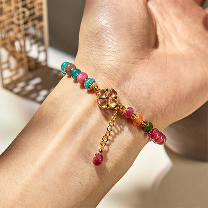 Tourmaline Four-Leaf Clover Flower Bracelet