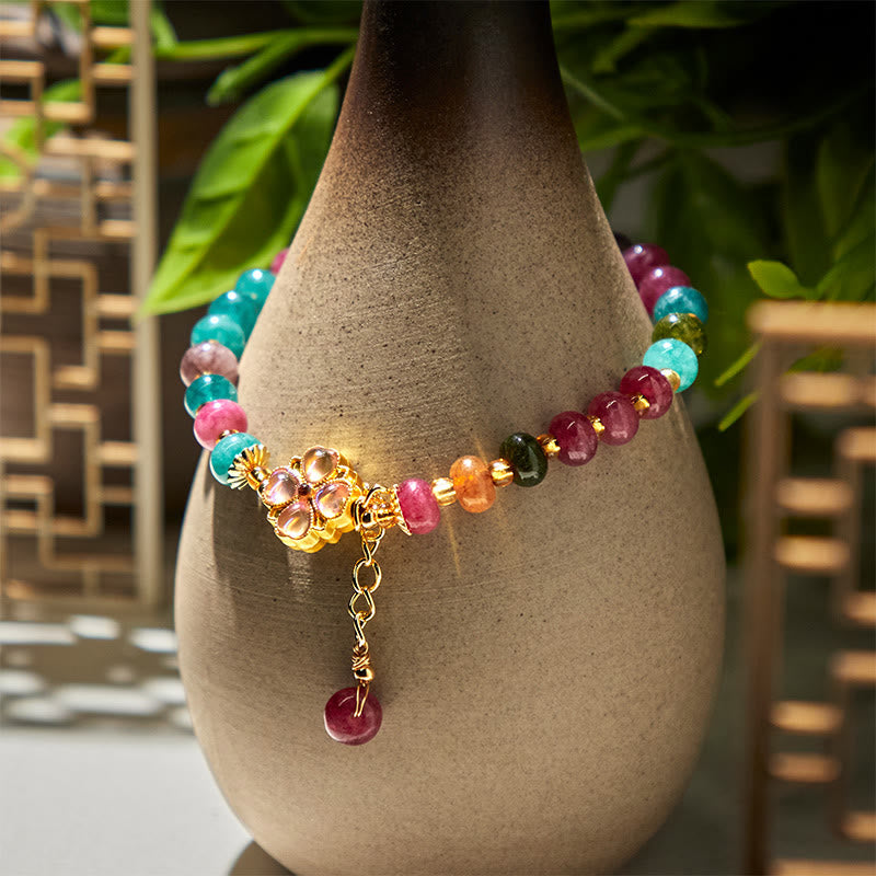Tourmaline Four-Leaf Clover Flower Bracelet