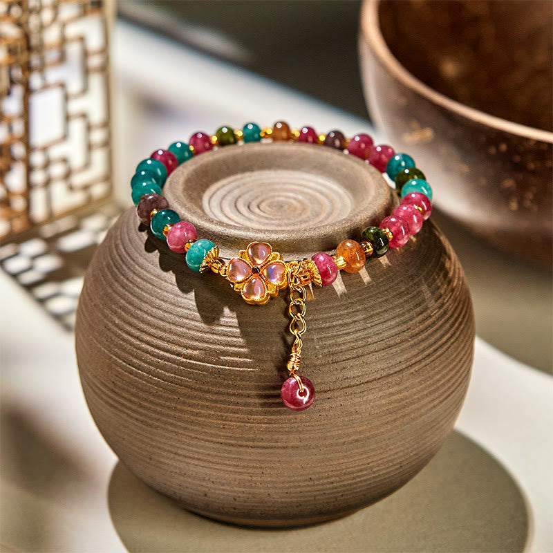 Tourmaline Four-Leaf Clover Flower Bracelet by Worn Within