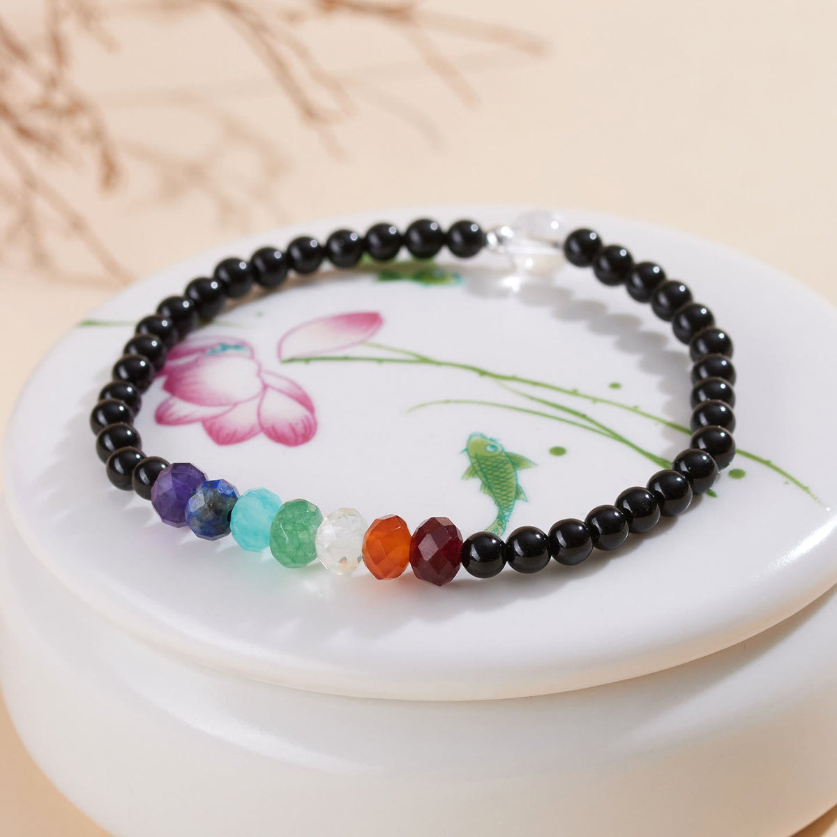 Black Tourmaline Colorful Stone Bracelet