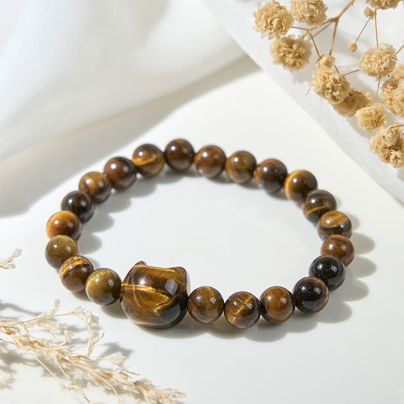 Tiger's Eye Cat Bead Bracelet