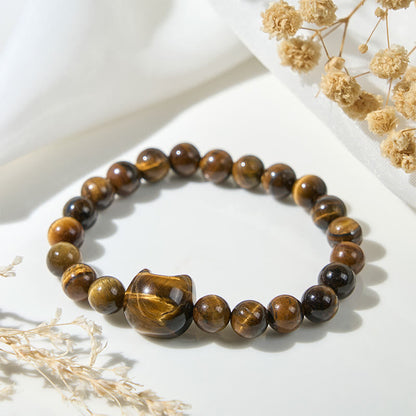 Tiger's Eye Cat Bead Bracelet