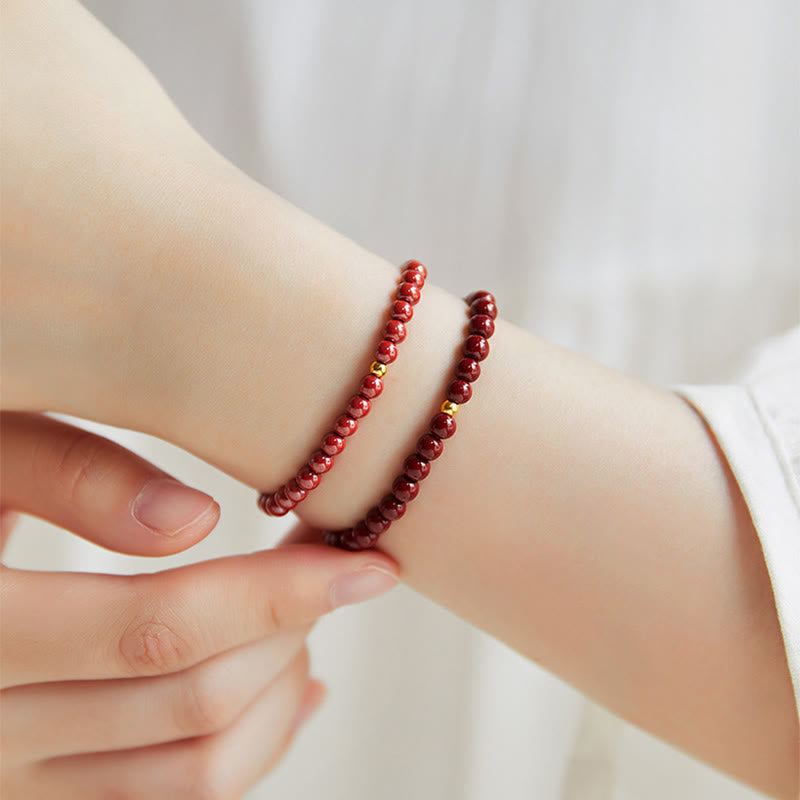 Cinnabar Silver Bead Bracelet