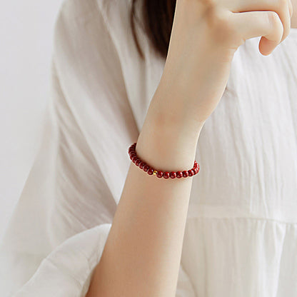 Cinnabar Silver Bead Bracelet