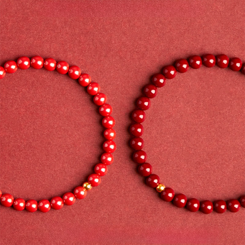 Cinnabar Silver Bead Bracelet
