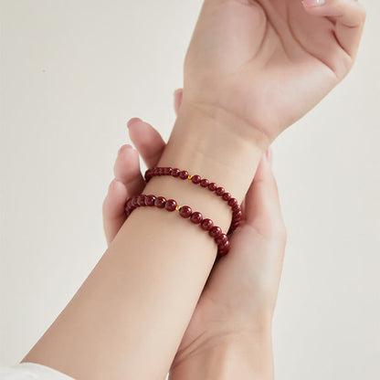 Cinnabar Silver Bead Bracelet