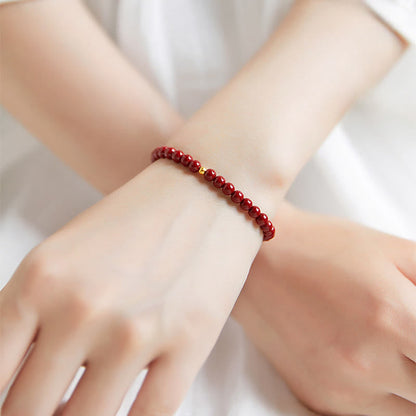 Cinnabar Silver Bead Bracelet
