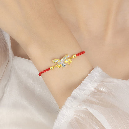 Armband aus 925er Silber mit Pferd und rotem Faden