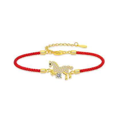 Armband aus 925er Silber mit Pferd und rotem Faden
