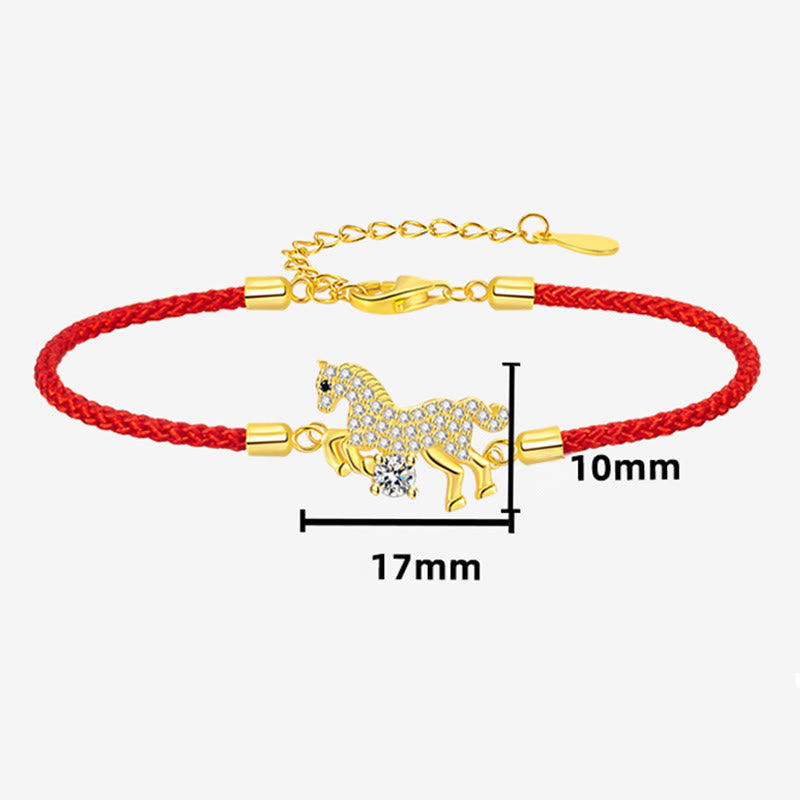 Armband aus 925er Silber mit Pferd und rotem Faden