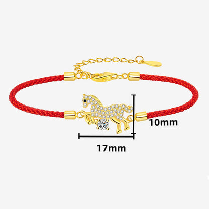 Armband aus 925er Silber mit Pferd und rotem Faden