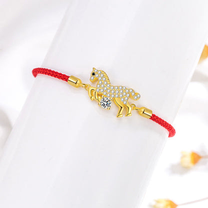 Armband aus 925er Silber mit Pferd und rotem Faden