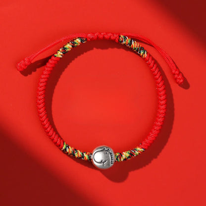 Armband mit rotem Faden aus 999er Silber mit Pferdemotiv