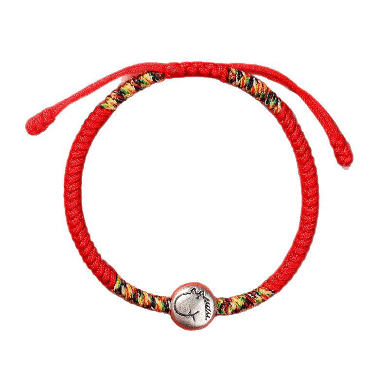 Armband mit rotem Faden aus 999er Silber mit Pferdemotiv