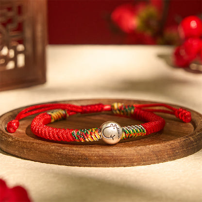 Armband mit rotem Faden aus 999er Silber mit Pferdemotiv