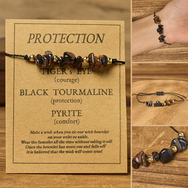 Tiger's Eye Tourmaline Pyrite Rope Bracelet by Worn Within