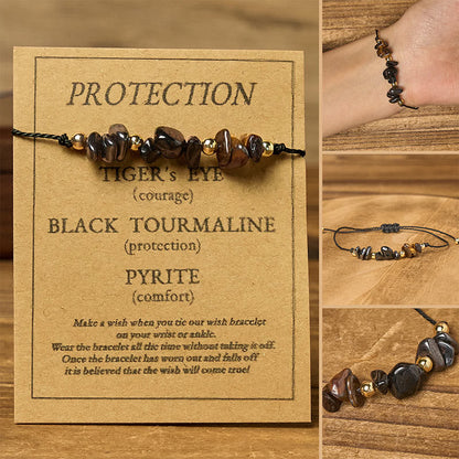 Tiger's Eye Tourmaline Pyrite Rope Bracelet by Worn Within