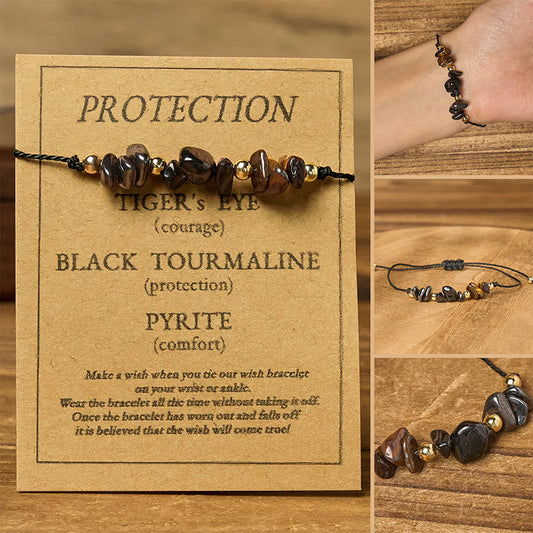 Tiger's Eye Tourmaline Pyrite Rope Bracelet by Worn Within