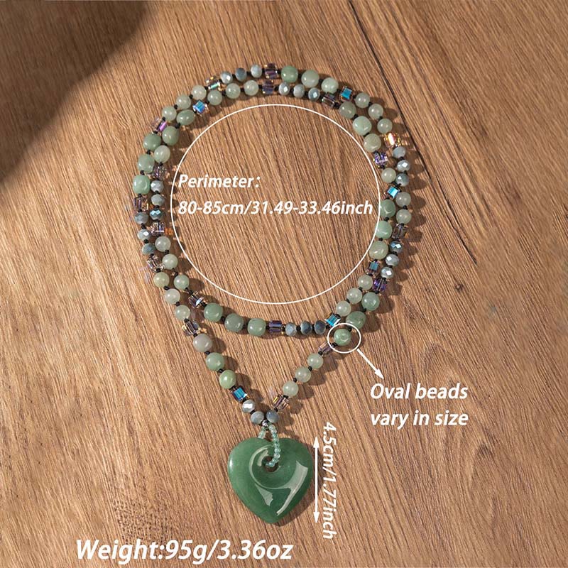 Rose Quartz Green Aventurine Heart Beads Necklace
