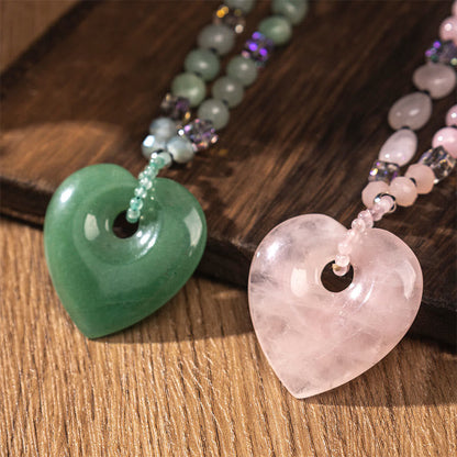 Rose Quartz Green Aventurine Heart Beads Necklace