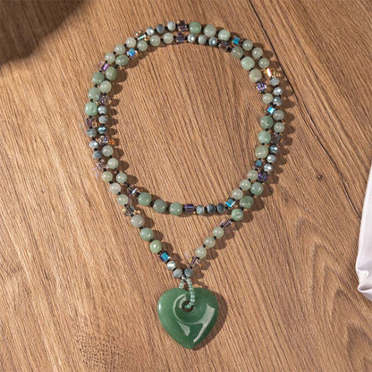 Rose Quartz Green Aventurine Heart Beads Necklace