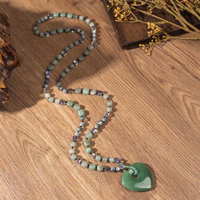 Rose Quartz Green Aventurine Heart Beads Necklace