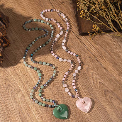 Rose Quartz Green Aventurine Heart Beads Necklace