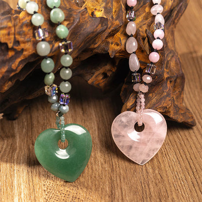 Rose Quartz Green Aventurine Heart Beads Necklace by Worn Within