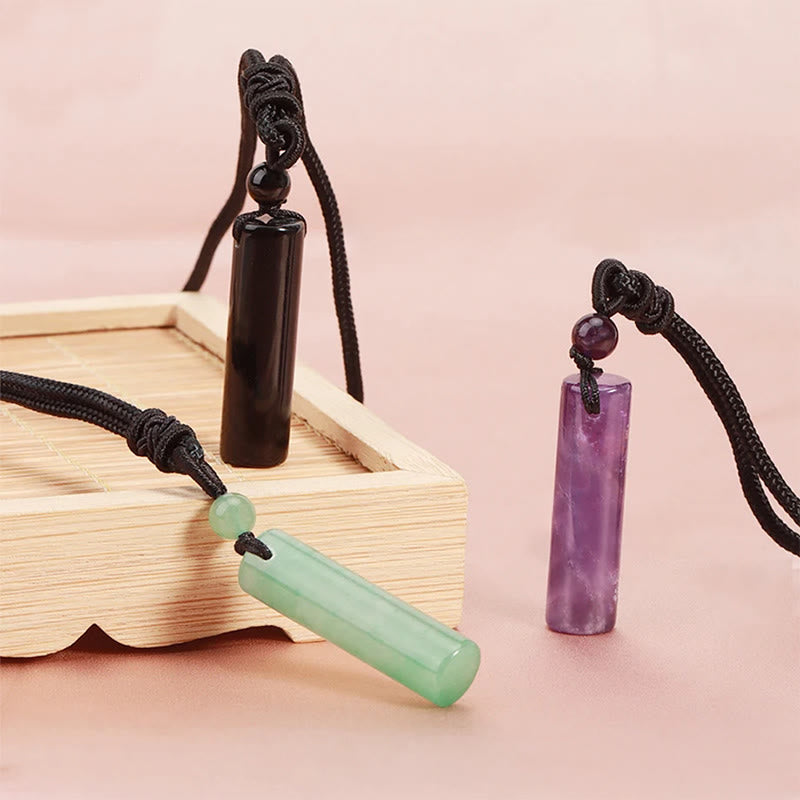 Rose Quartz Green Aventurine Amethyst Cylinder Necklace by Worn Within