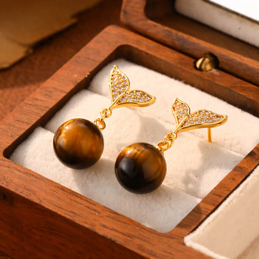 Tiger's Eye Fishtail Drop Earrings by Worn Within