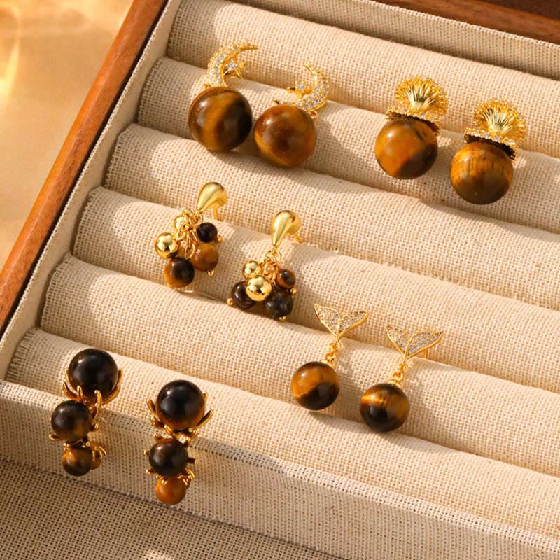 タイガーアイフィッシュテールドロップピアス