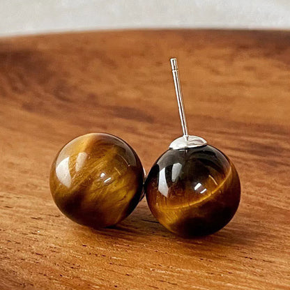 Tiger's Eye Round Stud Earrings by Worn Within