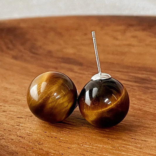 Tiger's Eye Round Stud Earrings by Worn Within