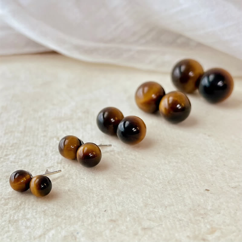 Tiger's Eye Round Stud Earrings