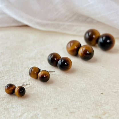 Tiger's Eye Round Stud Earrings