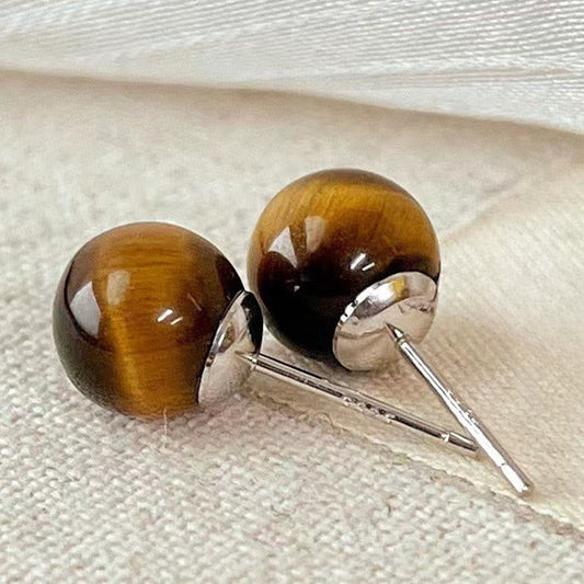 Tiger's Eye Round Stud Earrings