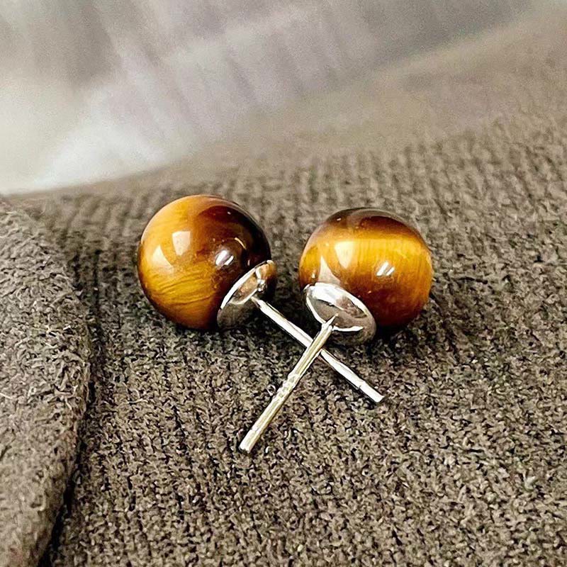 Tiger's Eye Round Stud Earrings
