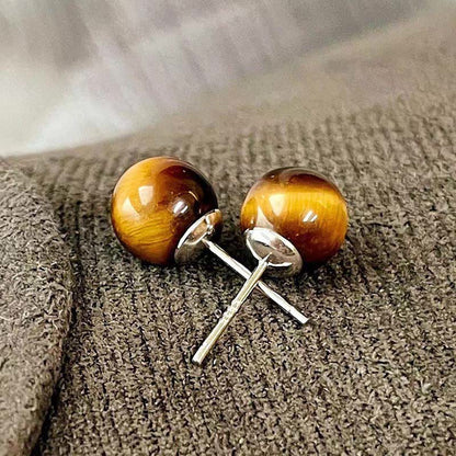 Tiger's Eye Round Stud Earrings