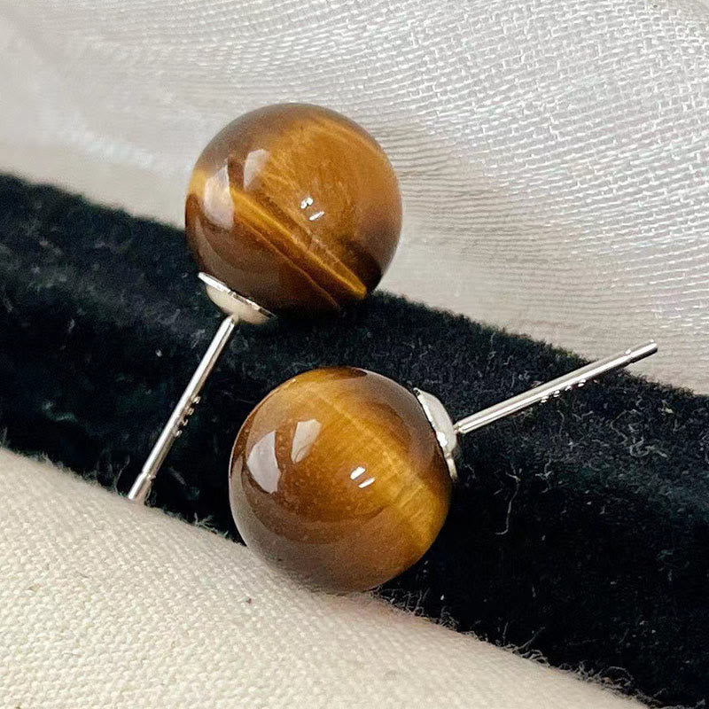 Tiger's Eye Round Stud Earrings
